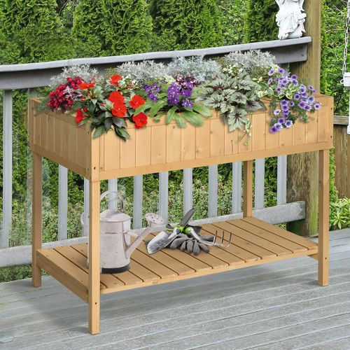 8-Cube Fir Wood Raised Stand Planter with Oak Finish