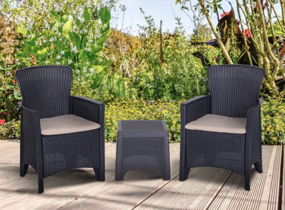 Elegant 3-Piece Rattan Garden Coffee Set with Cushioned Chairs & Table