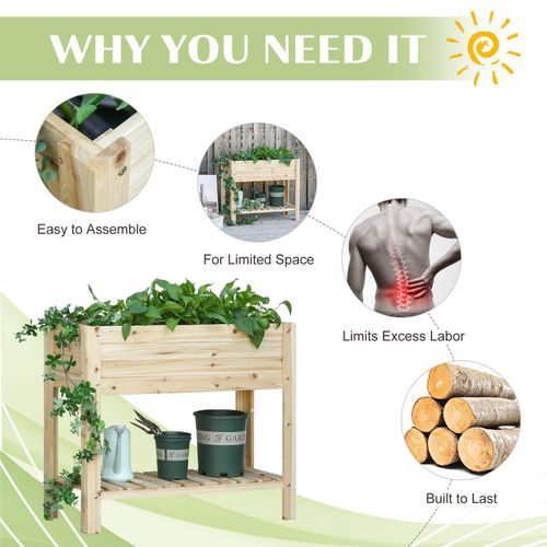 Sturdy Raised Wooden Planter Stand with Shelf