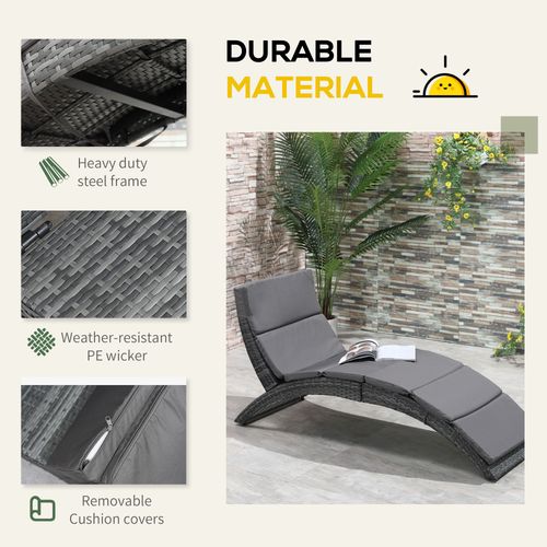 Ultimate Grey Rattan Wicker Folding Sun Lounger with Comfortable Cushion