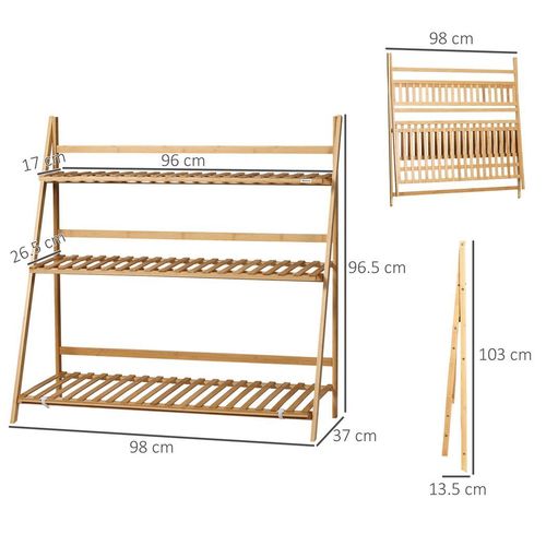 3-Tier Bamboo Folding Plant Stand - Perfect for Indoor & Outdoor Displays