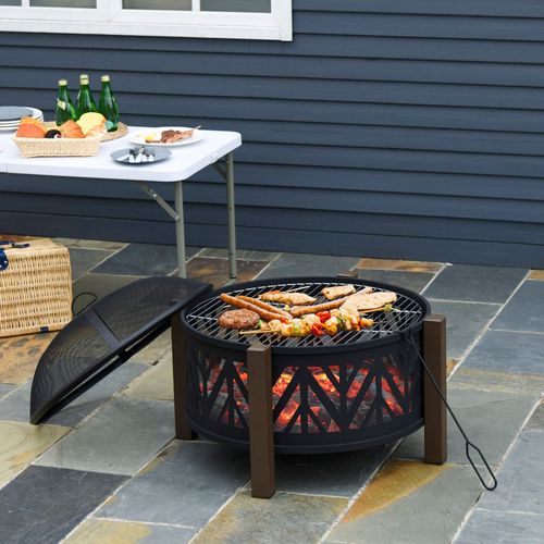 2-in-1 Outdoor Fire Pit BBQ Grill & Heat All-in-One with Safety Screen