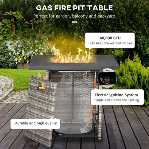 Outsunny Gas Fire Pit Table with Rain Cover, Mesh Lid & Lava Stone, 40,000 BTU