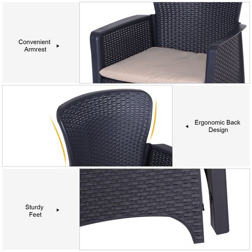 Elegant 3-Piece Rattan Garden Coffee Set with Cushioned Chairs & Table