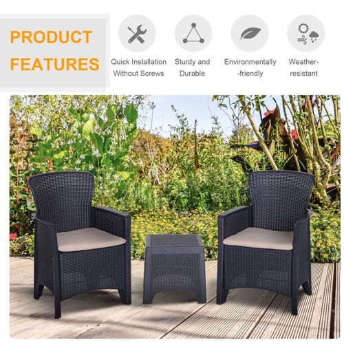 Elegant 3-Piece Rattan Garden Coffee Set with Cushioned Chairs & Table