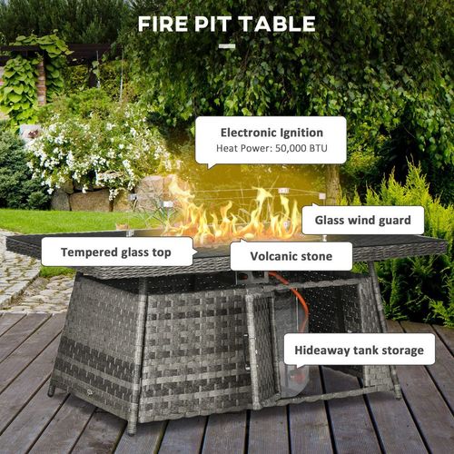 Outsunny 7-Piece Rattan Patio Set with 50,000 BTU Gas Fire Pit Table
