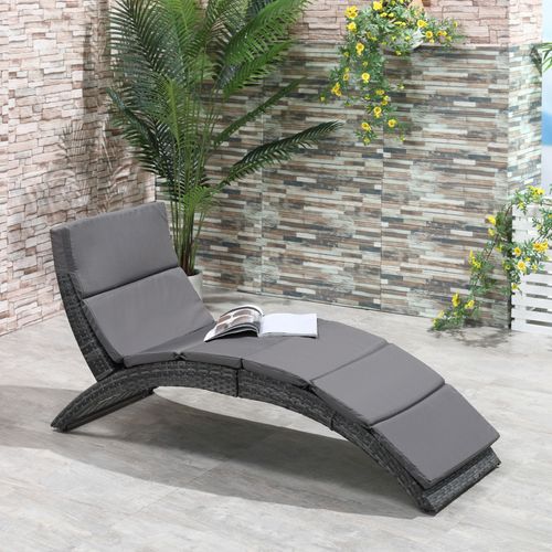 Ultimate Grey Rattan Wicker Folding Sun Lounger with Comfortable Cushion