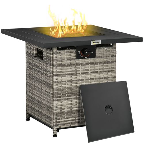 Outsunny Gas Fire Pit Table with Rain Cover, Mesh Lid & Lava Stone, 40,000 BTU