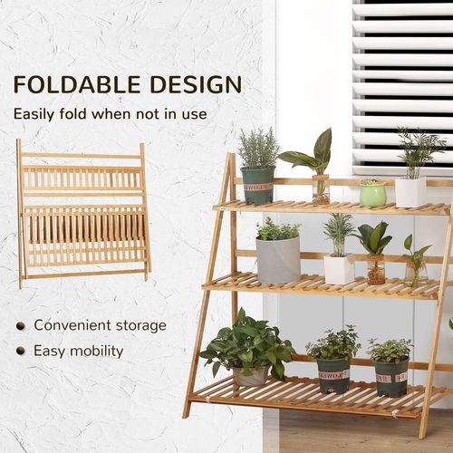 3-Tier Bamboo Folding Plant Stand - Perfect for Indoor & Outdoor Displays