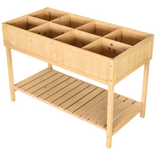 8-Cube Fir Wood Raised Stand Planter with Oak Finish