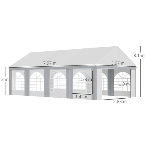 8 x 4m Party Tent, Marquee Gazebo with Sides, Eight Windows and Double Doors