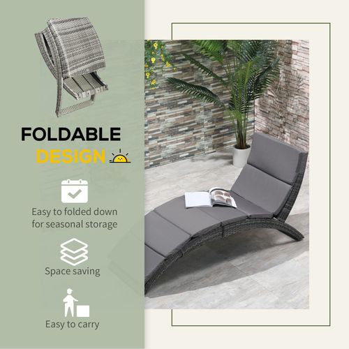 Ultimate Grey Rattan Wicker Folding Sun Lounger with Comfortable Cushion