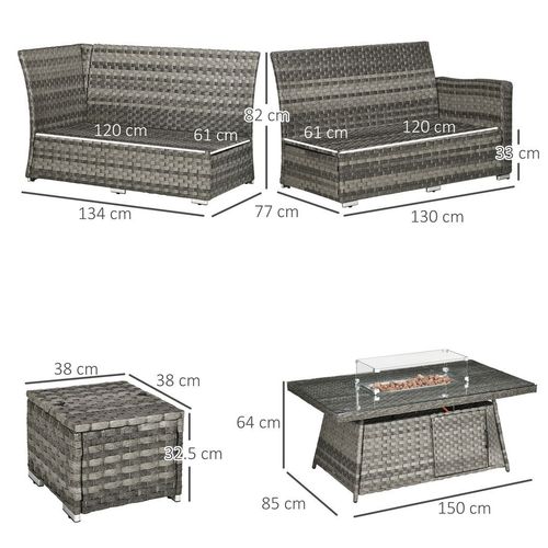 Outsunny 7-Piece Rattan Patio Set with 50,000 BTU Gas Fire Pit Table