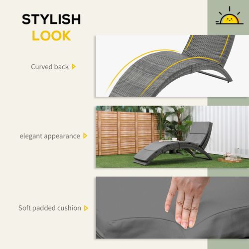 Ultimate Grey Rattan Wicker Folding Sun Lounger with Comfortable Cushion