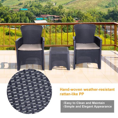 Elegant 3-Piece Rattan Garden Coffee Set with Cushioned Chairs & Table