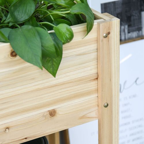 Sturdy Raised Wooden Planter Stand with Shelf