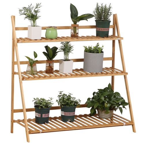 3-Tier Bamboo Folding Plant Stand - Perfect for Indoor & Outdoor Displays