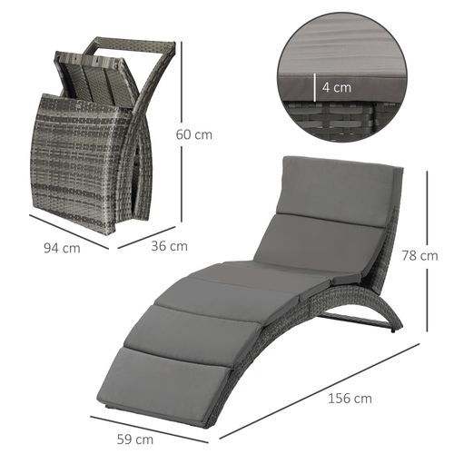 Ultimate Grey Rattan Wicker Folding Sun Lounger with Comfortable Cushion