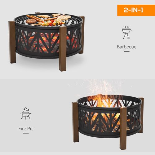 2-in-1 Outdoor Fire Pit BBQ Grill & Heat All-in-One with Safety Screen
