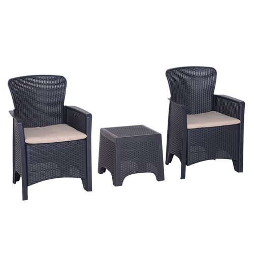 Elegant 3-Piece Rattan Garden Coffee Set with Cushioned Chairs & Table