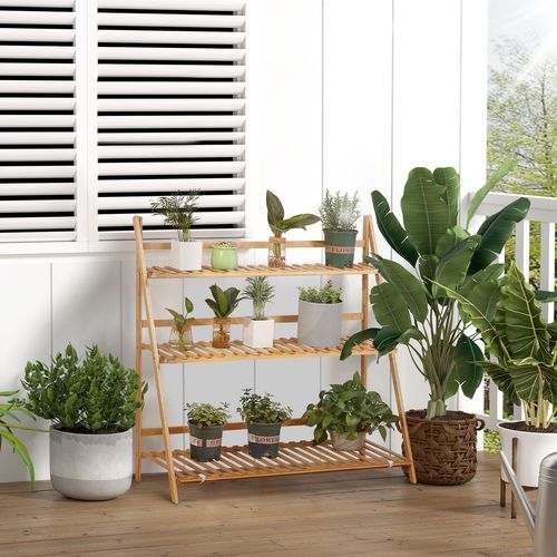 3-Tier Bamboo Folding Plant Stand - Perfect for Indoor & Outdoor Displays