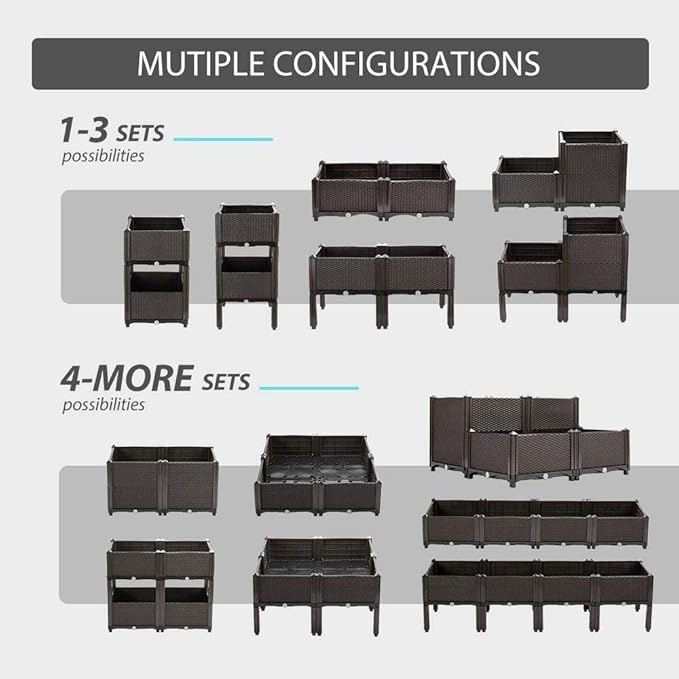 Set of 4 Stylish Raised Garden Planter Boxes in Brown & Grey